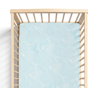 Crashing Sea Waves Crib Sheet, Nautical Themed Nursery Decor, Beach Themed Nursery