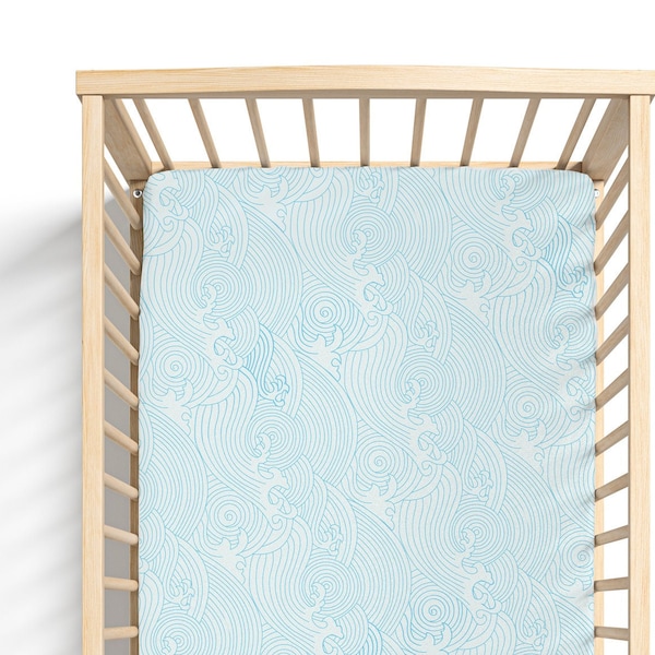 Crashing Sea Waves Crib Sheet, Nautical Themed Nursery Decor, Beach Themed Nursery