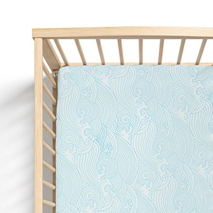 Organic Bamboo Crib Sheet – Ocean Waves Baby Bedding, Coastal Decor