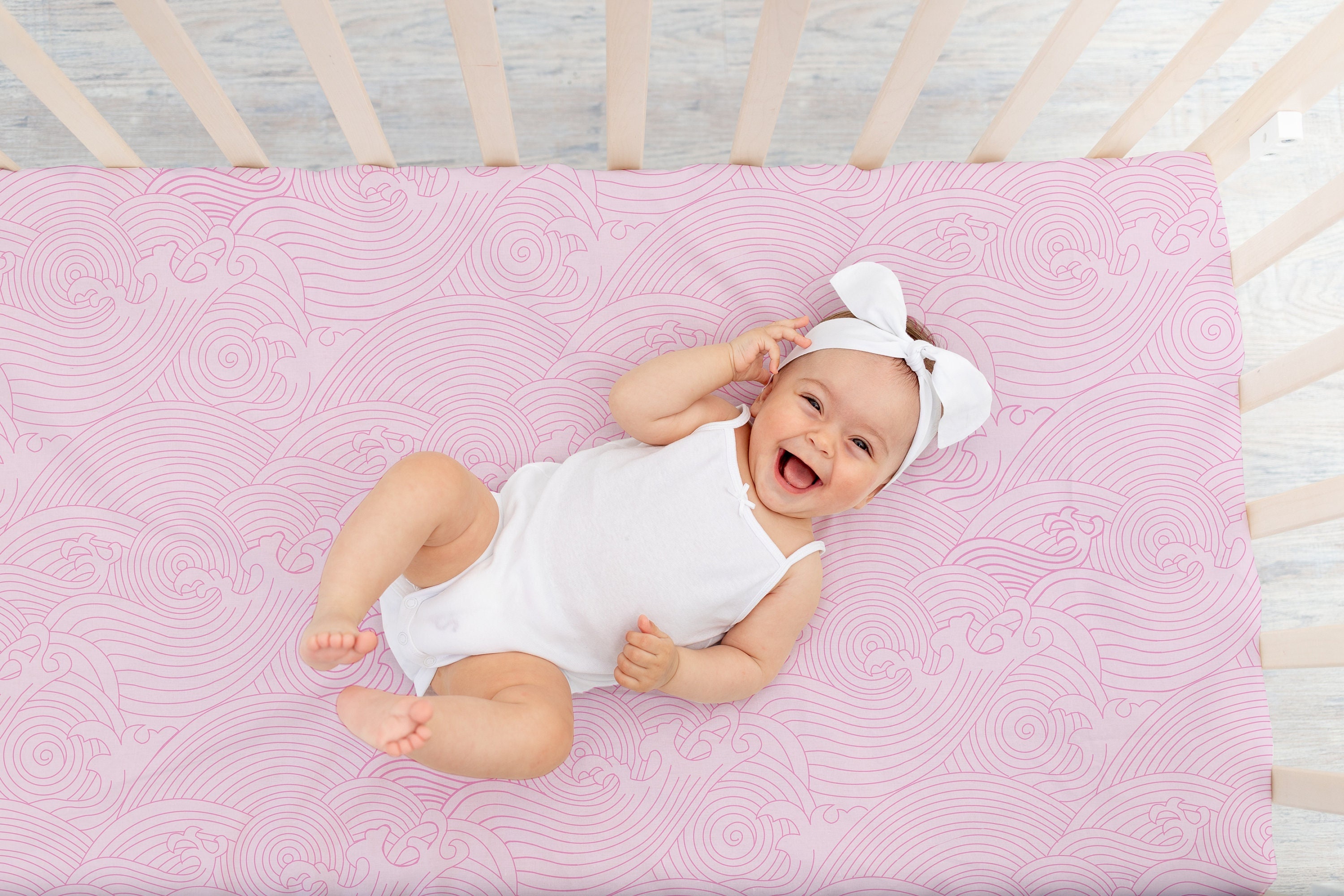 Pink Crashing Sea Waves Crib Sheet Nautical Themed Nursery Decor Beach Themed Nursery Etsy UK