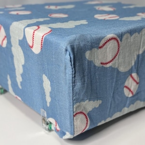 Baseball Crib Sheet | Muslin Cotton Baby Bedding | Sports Nursery Decor