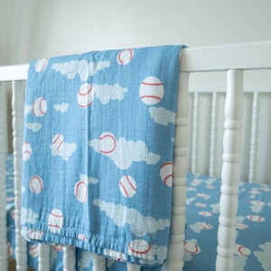 Baseball Crib Sheet/Swaddle Blanket | Muslin Cotton Baby Bedding | Sports Nursery Decor