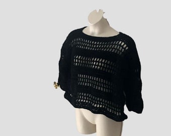 Plus Size Sweater, Pullover Sweater, Womans Black Top, Woman Sweater, Plus Size Jumper, Crochet Sweater,Long Sleeve Sweater, Knit Sweater