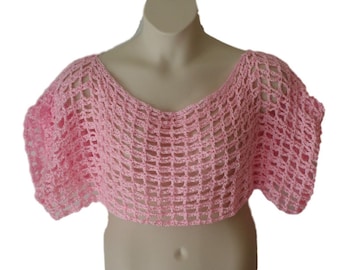 Crochet Pink Bolero Shrug, Plus Size Capelet
