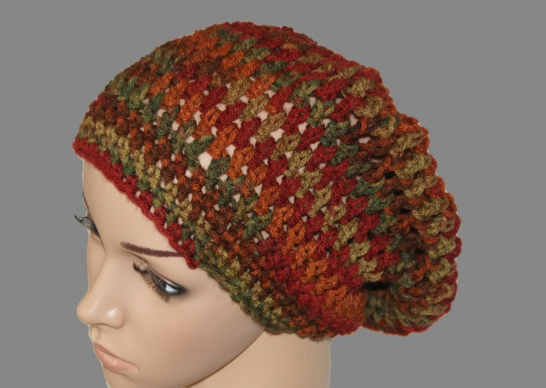 Womens Slouch Hat, Mens Slouchy Beanie, Crochet Sock Cap, Knit Winter hat, Dread Cap, Slouch Cap, Rasta Hat, Winter Fashion image 2