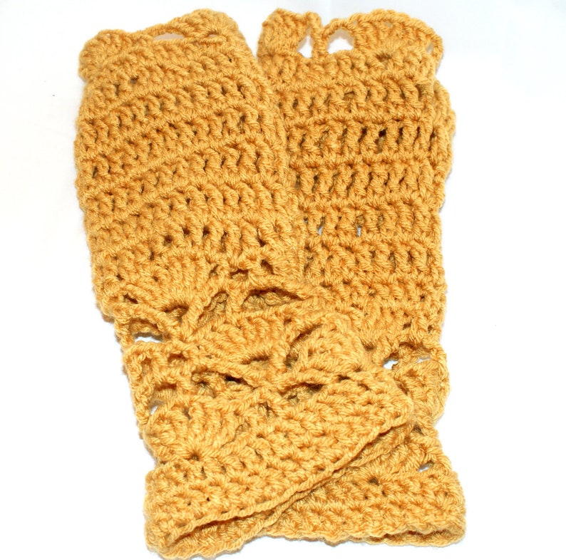 Gold Crochet Mittens, Crochet Wristwarmers, Winter Mittens, Womens