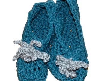 Crochet Slippers, House Slippers, Girls House Shoes, Womens Slippers, Teal Slippers, Crochet House Shoes, Knit Shoes, Ballet Slippers,