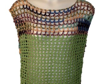 Crochet Pullover Vest, Sage Green, Multi-Color, Plus Size