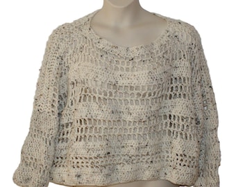 Handmade Crochet Oatmeal Sweater, Plus Size Jumper