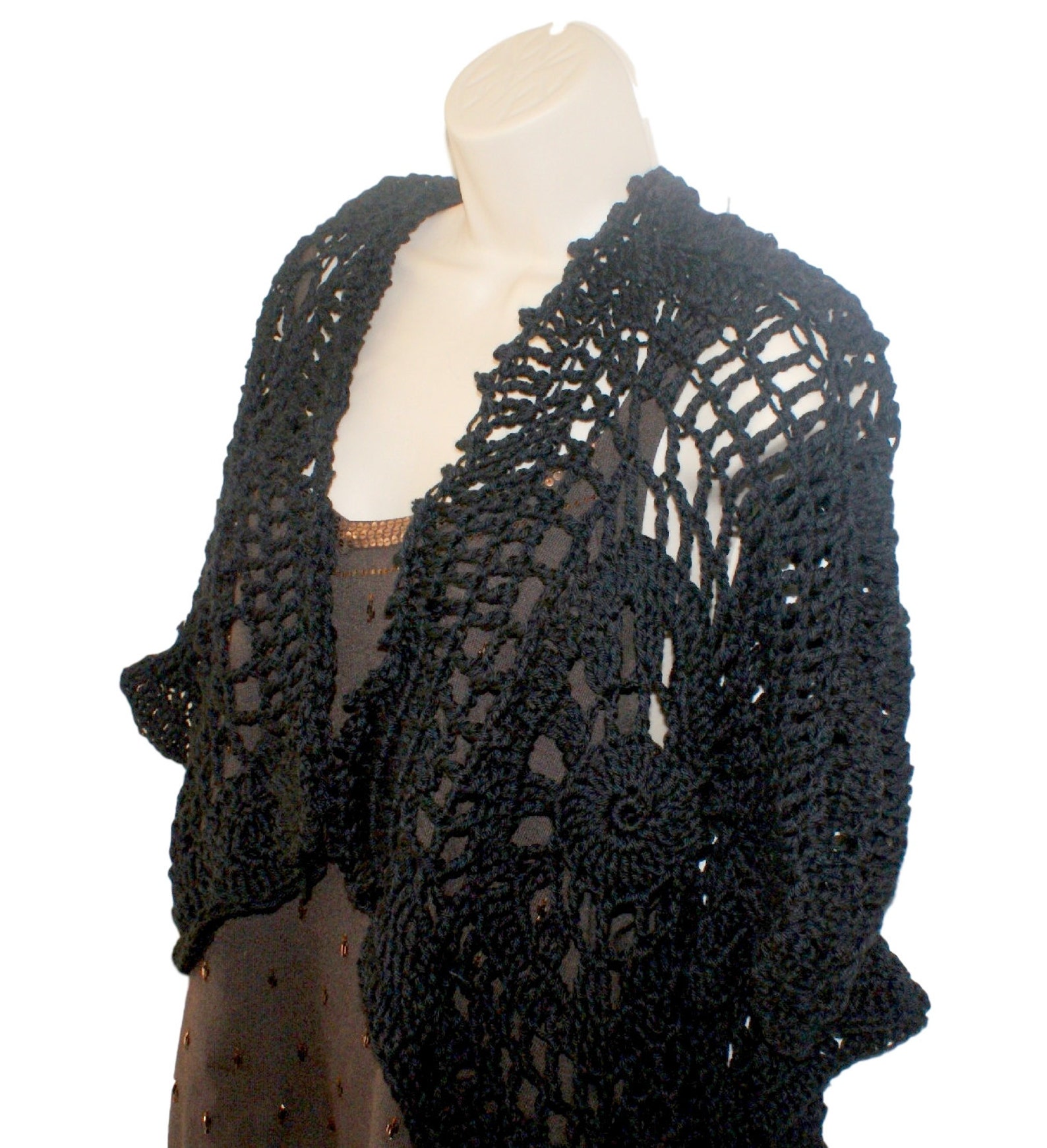 Black Vest, Cotton Vest, Womens Vest, Crochet Black Sweater, Plus Size Shrug, Knit Jacket, Black