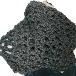 Chunky Crochet Scarf, Black Neckwarmer, Gray Neck Scarf, Winter Fashion Scarf, Crochet Neck Wrap, Womens Winter Scarf, Mens Winter Scarf image 4