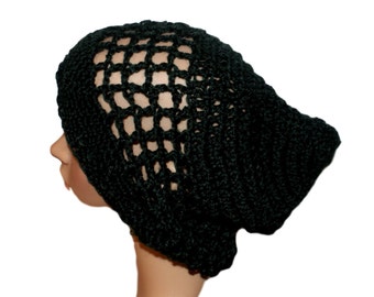 Woman Hat, Lightweight Beanie, Black Slouch Hat, Womens Rasta, Hipster Hat, Boho Style Hat, Oversize Beanie, Crochet Mesh Hat, Summer Hat