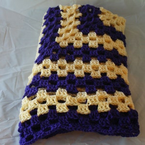 Crib Afghan, Crochet Baby Afghan, Purple Blanket, Crochet Granny Afghan, Purple Baby Blanket, Yellow Afghan, Granny Square Afghan, Af image 2