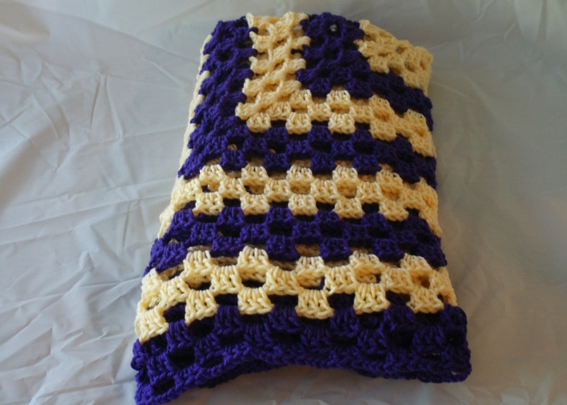 Crib Afghan, Crochet Baby Afghan, Purple Blanket, Crochet Granny Afghan, Purple Baby Blanket, Yellow Afghan, Granny Square Afghan, Af image 2