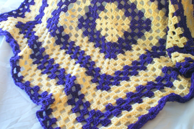 Crib Afghan, Crochet Baby Afghan, Purple Blanket, Crochet Granny Afghan, Purple Baby Blanket, Yellow Afghan, Granny Square Afghan, Af image 4