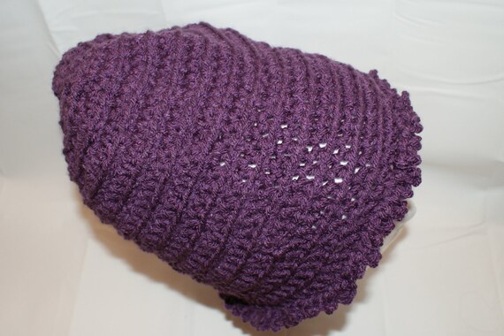 Womens Purple Crochet Slouch Beanie, Ruffle Brim - Etsy