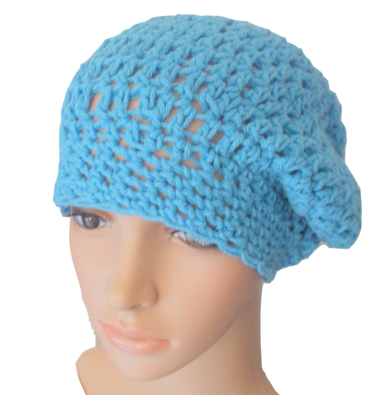 Crochet Beret Spring Fashion Hat Summer Hat Cotton Crochet Hat Cotton Slouch Hat Blue Tam Womens Cap Womens Beret Spring Beanie
