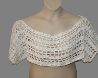 Crochet White Bolero Shrug, Cropped Dolman Capelet