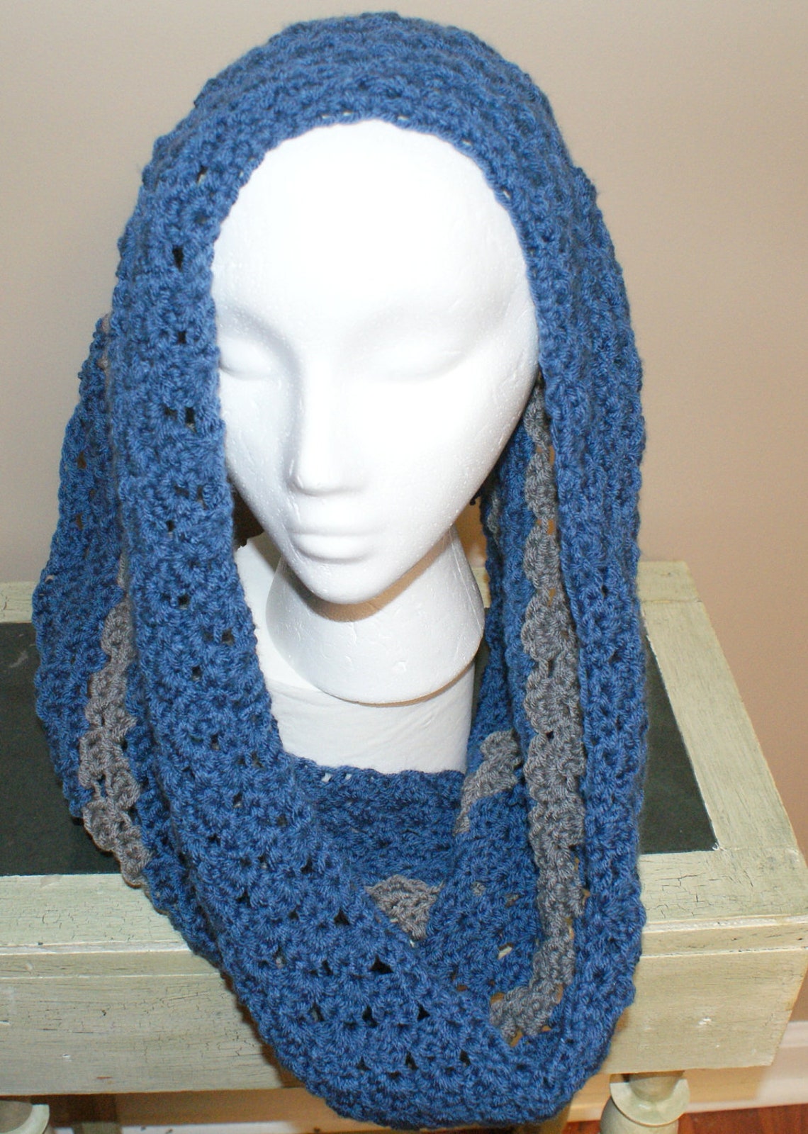 Women's Cowl, Blue Crochet Cowl, Blue Infinity Scarf, Winter Neckwarmer ...