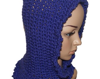 Kids Crochet Pixie Hat, Acrylic Elf Beanie, Purple Hood Cowl