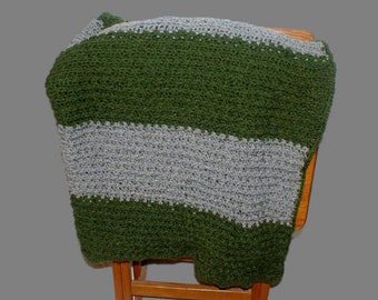 Handmade Crochet Blanket, Olive Green Gray Afghan, Baby Toddler Throw
