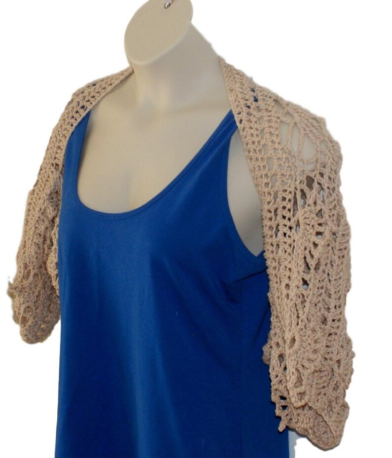 Beige Shrug, XL Bolero, Tan Shrug, Plus Size Shrug, Cotton Shrug