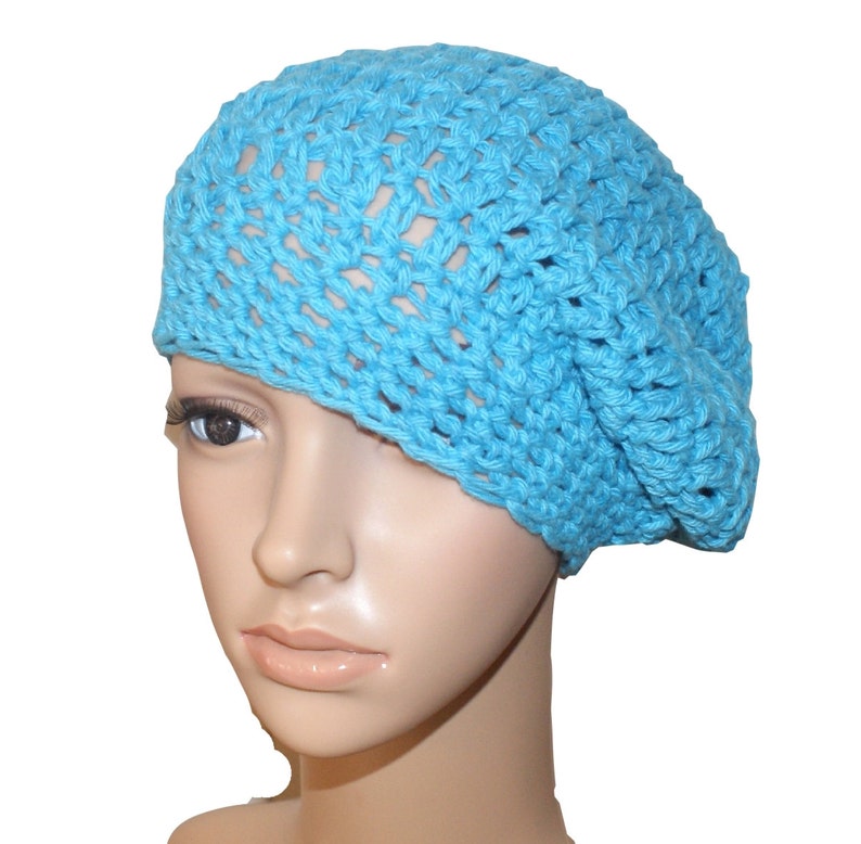 Crochet Beret Spring Fashion Hat Summer Hat Cotton Crochet Hat Cotton Slouch Hat Blue Tam Womens Cap Womens Beret Spring Beanie