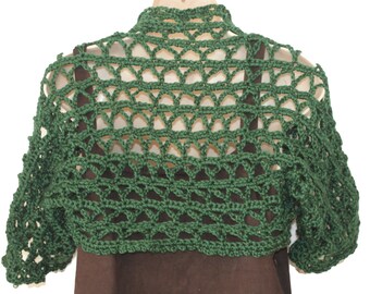 Green Shrug, Crochet Bolero, Womens Vest, Crochet Sweater, Plus Size Shrug, Womens Sweater, Green Sweater, Cropped Vest, Spring Bolero