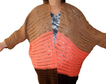 Crochet Cardigan Jacket Kimono, Brown Tan Mango, Made to Order