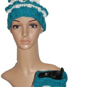 Hat Boot Cuffs Set, Pom Hat, Trendy Hat, Ski Hat, Classic Winter Hat ,Blue Hat, Bobble Cap, Crochet Womens Hat, Winter Hat, Pom Pom Hat
