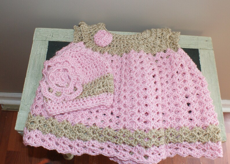 Crochet Baby Dress, Christening Dress,Newborn Clothes, Baby Girl Clothing, Pink Baby Dress, Pink Easter Dress, Summer Baby Dress image 5