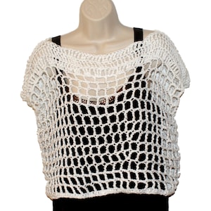 Cotton Crop Top, Womens Clothing, Plus Size Tee, Womans Top, White Tee, Crochet Top, White T, Mesh Tee, Crochet Tee, Summer Top