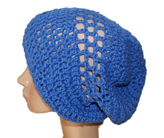 Women\'s Crochet Knitted Style Beanie Slouchy Hat Blue Summer Slouch Beanie | 100% Cotton Crochet Hat With Relaxed  main image 3