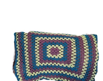 Crochet Baby Blanket, Teal Green Orchid Afghan, Granny Square Crib Blanket