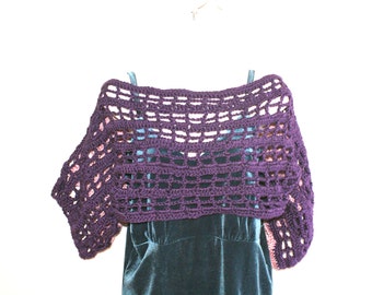 Purple Shrug, Crochet Bolero, Purple Vest, Crochet Pink Sweater, Plus Size Capelet, Womens Sweater, Womans Pink Sweater, Cropped Vest