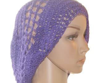 Crochet Cotton Cloche Hat, Purple Summer Tam