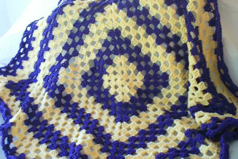 Crib Afghan, Crochet Baby Afghan, Purple Blanket, Crochet Granny Afghan, Purple Baby Blanket, Yellow Afghan, Granny Square Afghan, Af image 3