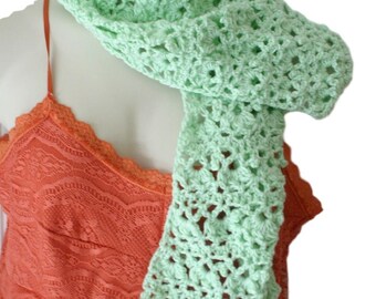 Mint Green Crochet Scarf, Acrylic Neckwarmer, Winter Fashion
