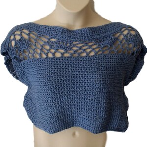 Blue Top, Elegant Blouse, Formal Top, Dressy Top, Summer Top, Size Small to 3X, Plus Size Crochet, Wedding Clothes, Crop Top, Open Back Top
