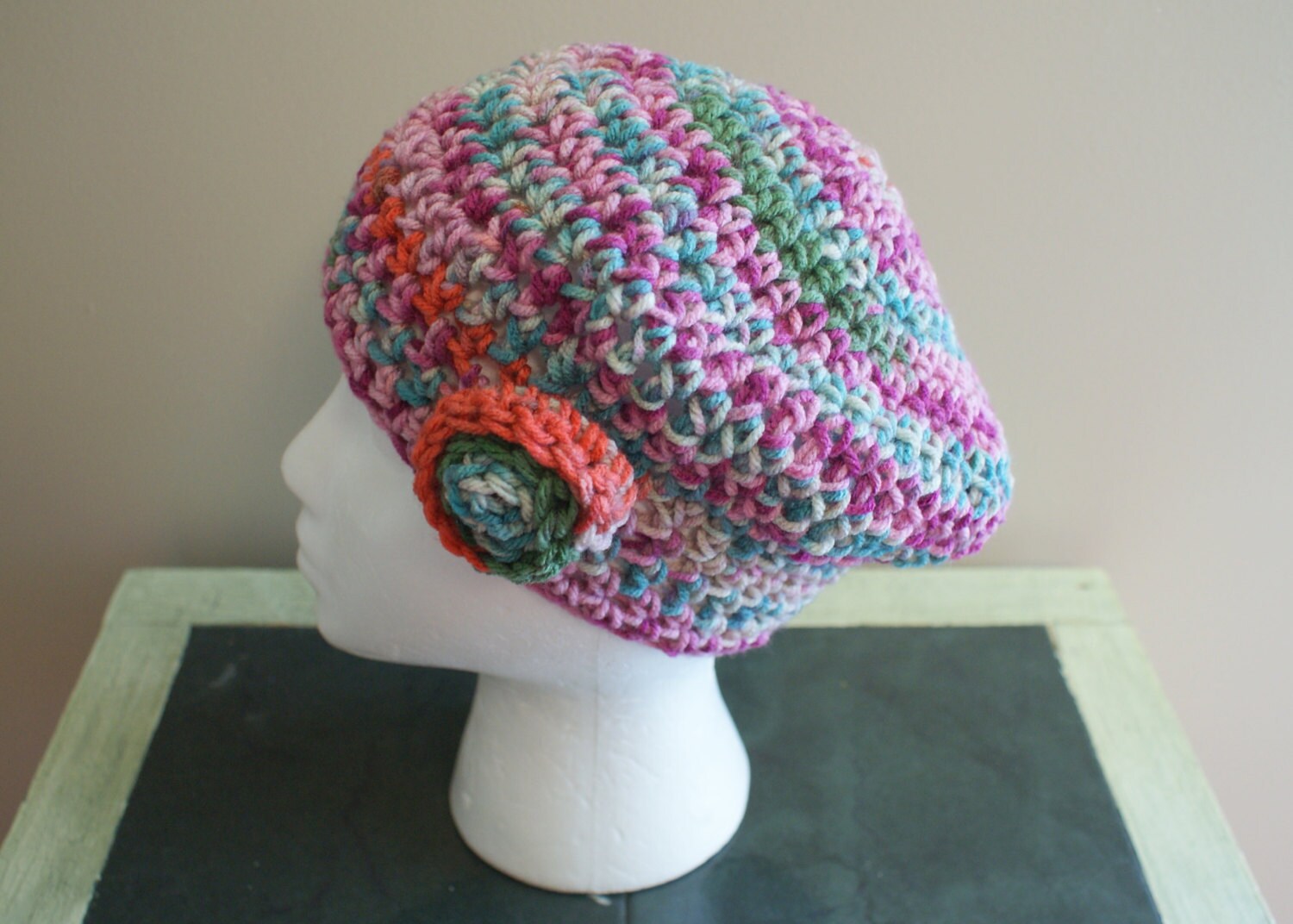 Blue Crochet Hat, Womens Beret, Spring Tam, Spring Fashion Hat, Women