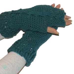 Warmers Women, Fingerless Mittens, Womens Mittens, Winter Mittens, Cabled Mittens, Crochet Mittens, Wrist Warmers Women, Teal Gloves