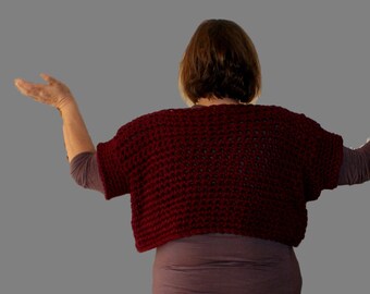 Oversized Burgundy Crochet Sweater Top, Plus Size Chunky Jumper