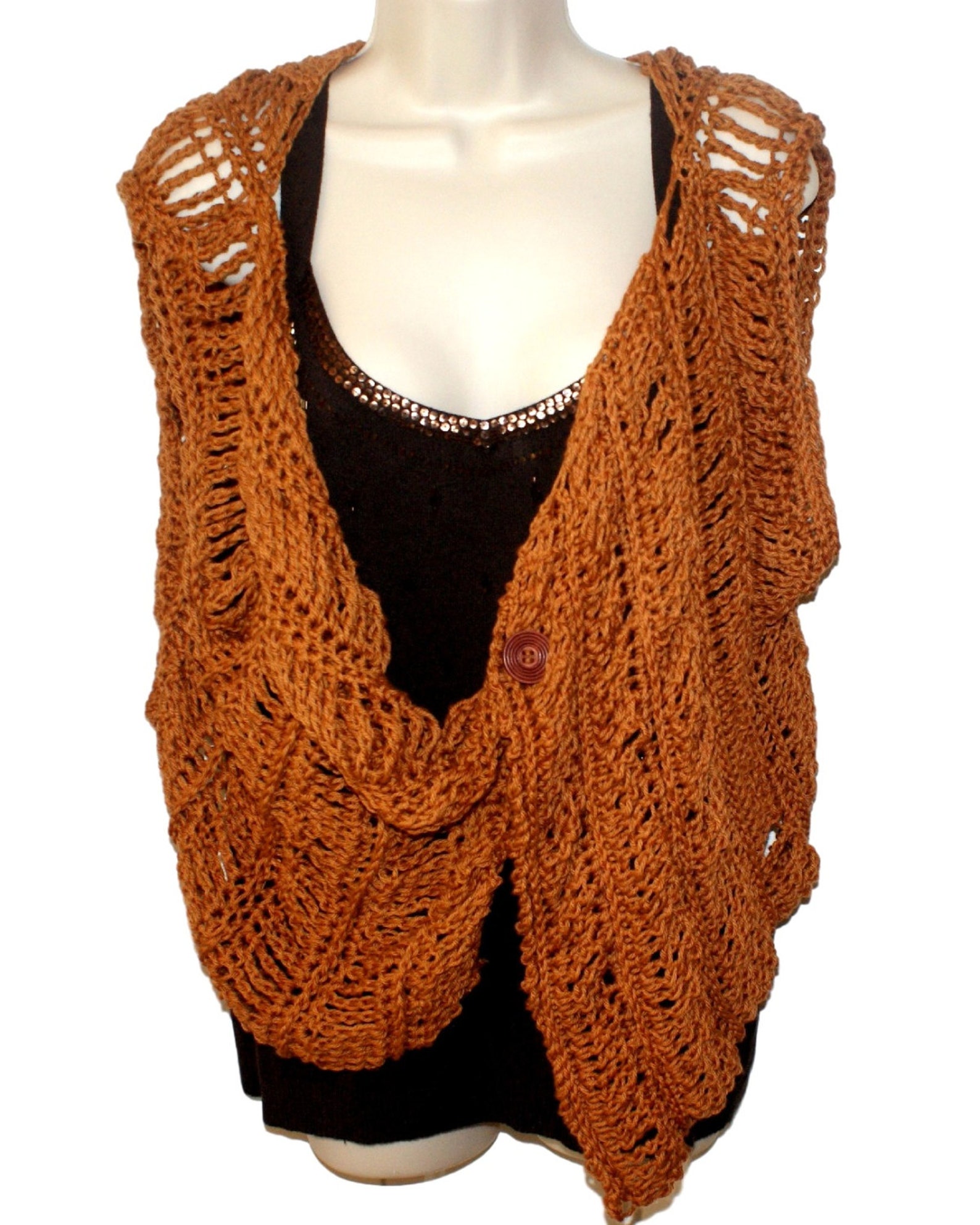 Womens Vest Brown Shrug Cotton Vest Brown Vest Sleeveless Etsy