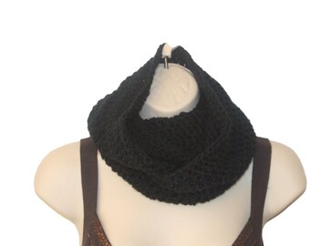 Hand Crochet Black Infinity Scarf, Unisex Acrylic Cowl