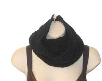 Infinity Scarf, Slouchy Scarf, Black Cowl,  Winter Cowl, Black Scarf, Mens Cowl, Hand Crochet Scarf, Mens Winter Scarf, Womens Cowl