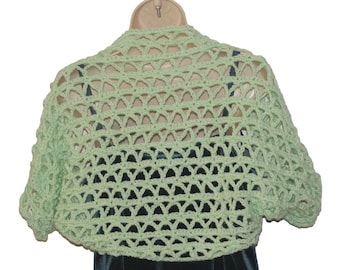 Crochet Bolero Shrug, Mint Green, Plus Size, Layered Look