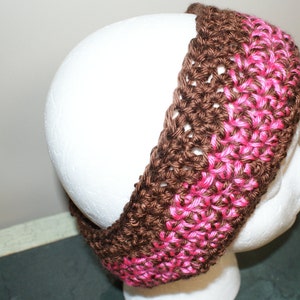 Wide Pink Headband, Chunky Headband, Womens Ear warmers, Brown Headband, Crochet Ski Hairband, Ski Headband, Snow Bunny Headband