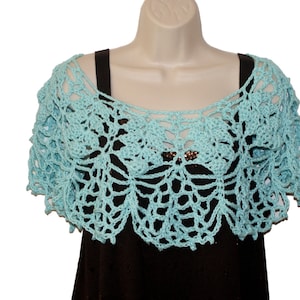 Crochet Capelet, Bridal Capelet, Aqua poncho, Bridal Shawl, Cotton Shawl, Womens Shawl, Crochet Shawl, Womens Shawlette, Bride Poncho