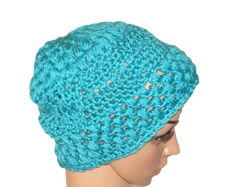 Blue Crochet Slouch Hat, Chunky Knit Hat, Adult Hat, Womens Crochet Hat, Blue Snow Hat, Mens Slouch Hat, Blue Hat, Slouch Beanie