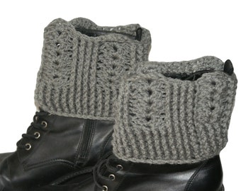 Womens Boot Cuffs, Crochet Boot Toppers, Leg Cuffs, Womens Boot Socks, Gray Boot Cuffs, Womens Leg Warmers, Fall Fashion Boot Toppers